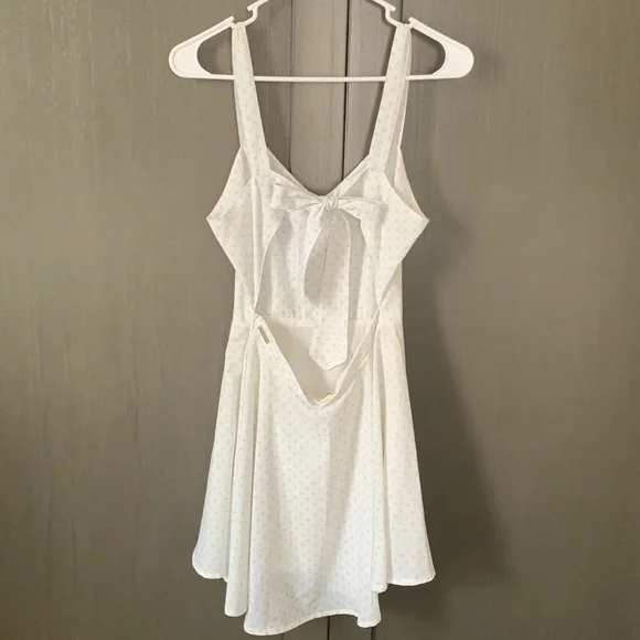 Size small open back mini dress white with blue stars, moons, and flower pattern - Picture 2 of 4